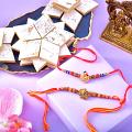 Ganesha Beaded Rakhi set of 2 with kaju katli