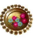 Traditional Design Brass Metal Roses Urli Bowl w/ Floral Border Traditional Design Brass Metal Roses Urli Bowl w/ Floral Border