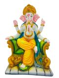 Beautiful n Colorful Fiber Ganesh Statue On Sinhasan - 12" # 8