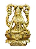 Gaja Laxmi Brass Carved Statue Sitting on Lotus