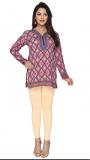 Purple Printed Crepe Full Sleeve Short Tunic Kurti S-4XL
