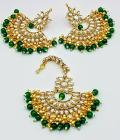 Traditional Design Kundan Earrings & Mang Tikka set Green
