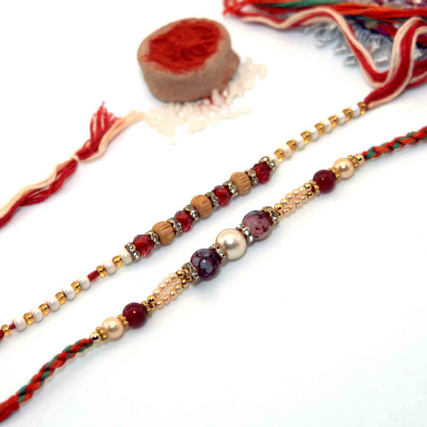 Combo of Red Gemstone Rakhi & Red Pearl Rakhi