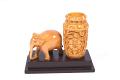 Rajasthani Wood Floral Carved Penstand With Elephant Statue 
