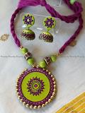Terracotta jewelry- Parrot green and magenta terracotta necklace set