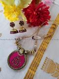 Simple Terracotta jewelry- Magenta terracotta necklace set-Ganesh pendant Simple Terracotta jewelry- Magenta terracotta necklace set-Ganesh pendant