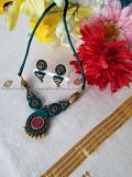 Simple Terracotta jewelry- Teal terracotta necklace set-matching earrings