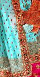 Turquoise Green Chiffon Saree w/ Contrasting Orange Border Turquoise Green Chiffon Saree w/ Contrasting Orange Border