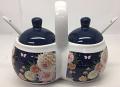 Ceramic Twin Condiment Set w/ Handle & Floral Print Ceramic Twin Condiment Set w/ Handle & Floral Print