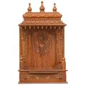 Wooden Engraved Pooja Mandir - Antique Oak Gopura Temple - 18 Inches