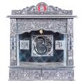Home Pooja Wooden Mandir with White Oxidized Plated Puja Temple 22"