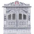 Pure Silver-  Puja Mandir - Wooden Hindu Altar 22" Oxidized Mandir w/ Doors