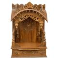 Wooden Engraved Pooja Mandir - Antique Oak Torna Temple - 30 Inches