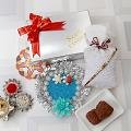 Beads & Pearl Rakhi & A Box Candies 2 Chocolates & A Thali Beads & Pearl Rakhi & A Box Candies 2 Chocolates & A Thali