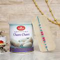 Multicolored Rakhi w/ Haldiram Cham Cham Multicolored Rakhi w/ Haldiram Cham Cham