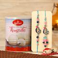 Bhaiya-Bhabhi Rakhi w/ Rosogolla Tin Gift Hamper Bhaiya-Bhabhi Rakhi w/ Rosogolla Tin Gift Hamper