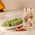 Bhaiya-Bhabhi Traditional Gift Hamper, Rakhi w/ Kaju Pista Roll Bhaiya-Bhabhi Traditional Gift Hamper, Rakhi w/ Kaju Pista Roll