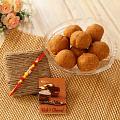 Rakhi & Mithai Combo - Traditional Rakhi w/ Besan Laddoos Rakhi & Mithai Combo - Traditional Rakhi w/ Besan Laddoos