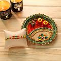 Beautiful Rakhi w/ Decorative Puja Thali Beautiful Rakhi w/ Decorative Puja Thali