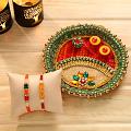 Beautiful 2 Rakhi Bracelet w/ Puja Thali Gift Hamper Beautiful 2 Rakhi Bracelet w/ Puja Thali Gift Hamper