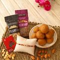 Floral Design Rakhi & Tasty Laddoos w/ Almonds & Peanuts Floral Design Rakhi & Tasty Laddoos w/ Almonds & Peanuts