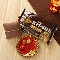 Hersheys Kisses Milk Chocolates w/ Graceful Rakhi In Puja Thali