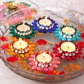 Colorful Floral Floating Diyas for Diwali Decor - 6 Pcs Colorful Floral Floating Diyas for Diwali Decor - 6 Pcs