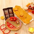 Bhaidooj Gift, Tikka Puja Thali w/ Gold Coins & Hersheys Chocolates