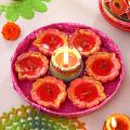 Fancy Tray of Painted Diwali Decor Clay Diyas Fancy Tray of Painted Diwali Decor Clay Diyas