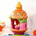 Exclusive Pink Painted Clay Diya w/ Stand Exclusive Pink Painted Clay Diya w/ Stand
