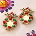 Set of 2 Beautiful Premium Stone Embellished Diya Set of 2 Beautiful Premium Stone Embellished Diya