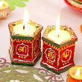 Set of 2 Colorful Traditionally Painted Clay Diya Set of 2 Colorful Traditionally Painted Clay Diya