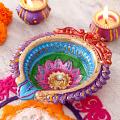 Shining Blue & Green Painted Clay Diya for Gifting / Decor Shining Blue & Green Painted Clay Diya for Gifting / Decor