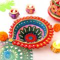 Handcrafted Painted Clay Diya w/ Batti Handcrafted Painted Clay Diya w/ Batti