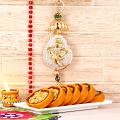Beautiful Ganesha Wall Hanging Decor w/ Dryfruit Orange Casatta Roll Beautiful Ganesha Wall Hanging Decor w/ Dryfruit Orange Casatta Roll