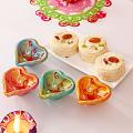 Set of 4 Multicolored Clay Diyas w/ Soan Papdi