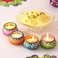 Elegant Double Shaded Painted Clay Diyas w/ Rasmalai Elegant Double Shaded Painted Clay Diyas w/ Rasmalai