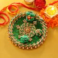 Decorated Fancy Design Green Tikka Thali for Bhaidooj Decorated Fancy Design Green Tikka Thali for Bhaidooj