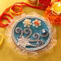 Blue Lacy Floral Decorative Bhaidooj Tikka Thali Blue Lacy Floral Decorative Bhaidooj Tikka Thali