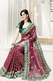 Maroon Color Designer Net & Jacquard on Chiffon Saree w/ Blouse Piece Maroon Color Designer Net & Jacquard on Chiffon Saree w/ Blouse Piece