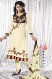 Cream & Coffe Brown Georgette Blended Crepe Readymade Churidar Kameez