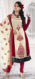 Deep Red & Off White Georgette Blended Crepe Readymade Churidar Kameez 40/42