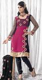 Deep Pink & Black Georgette Crepe Blend Unstitched Dress Material