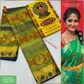 Kanchipuram bridal silk saree with contrast unstitched blouse Kanchipuram bridal silk saree with contrast unstitched blouse