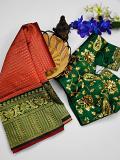 Soft lichi Silk Saree w/  Unstitched & Readymade Blouse Size 34