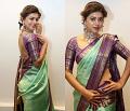 Pure Lichi Silk Light Green and Thick Purple Saree+unstitched blouse Pure Lichi Silk Light Green and Thick Purple Saree+unstitched blouse