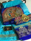 Beautiful silk saree with matching maggam work Blouse and hip belt Beautiful silk saree with matching maggam work Blouse and hip belt