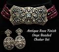 Stunning Onyx Beaded Rose Finish Dual Tone Maroon Choker Set || Jewelry Set Stunning Onyx Beaded Rose Finish Dual Tone Maroon Choker Set || Jewelry Set
