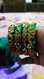 Green Maggam Handmade Work 4 bangles Bangles 2.6 size