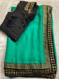 Green Black chiffon Saree w/ Stitched Blouse (32" w/ 2" Margin)